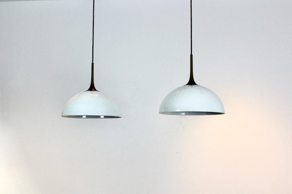 White-Opal Glass & Brass Pendant Lights by Florian Schulz, Set of 2-MO-1158533