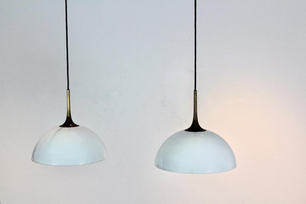 White-Opal Glass & Brass Pendant Lights by Florian Schulz, Set of 2-MO-1158533