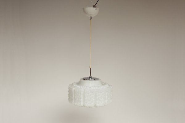 White Opal Glass Pendant Light in the Shape of a Flower from Limburg, 1970s-DUM-2027065