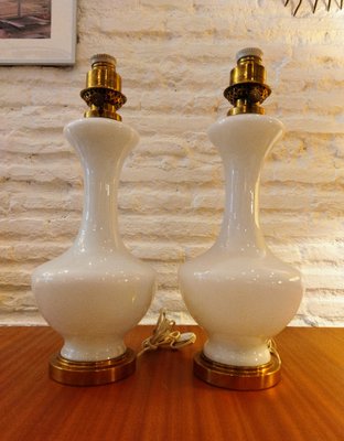 White Opaline Glass Desk Lamps, Spain, 1960s, Set of 2-QY-1796251