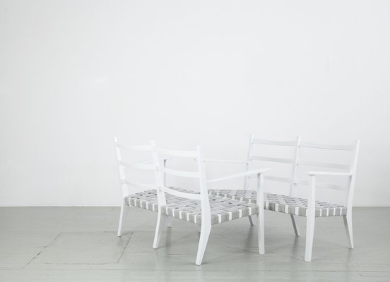 White-Painted Benches & Chair, 1960s, Set of 4-AA-831637