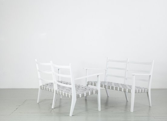 White-Painted Benches & Chair, 1960s, Set of 4-AA-831637