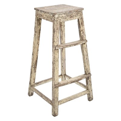 White Patinated Wooden Stool-NQ-1778212