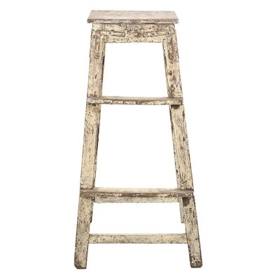 White Patinated Wooden Stool-NQ-1778212