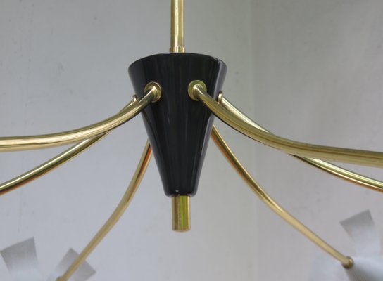 White Perforated Steel and Brass Sputnik Ceiling Lamp, 1950s-EY-674182