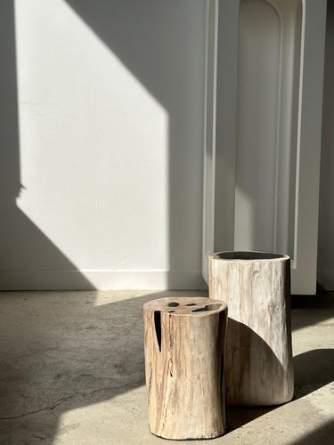 White Petrified Wood Side Table with Black Heart