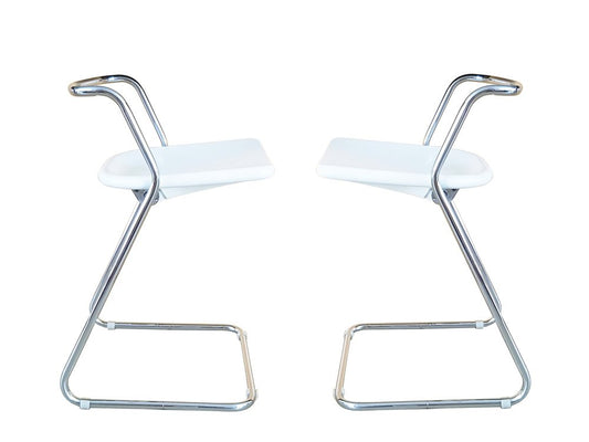 White Plastic and Chrome-Plated Metal Stools by C. Salocchi for Alberti, 1970s, Set of 2