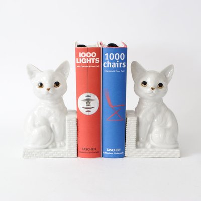 White Porcelain Cat Bookends, 1960s, Set of 2-IXK-1073078