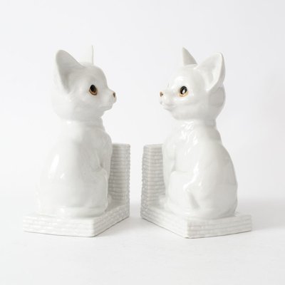 White Porcelain Cat Bookends, 1960s, Set of 2-IXK-1073078