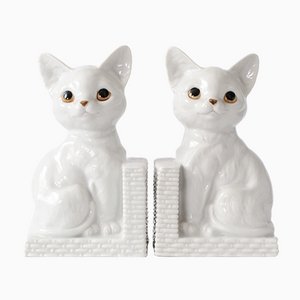 White Porcelain Cat Bookends, 1960s, Set of 2-IXK-1073078