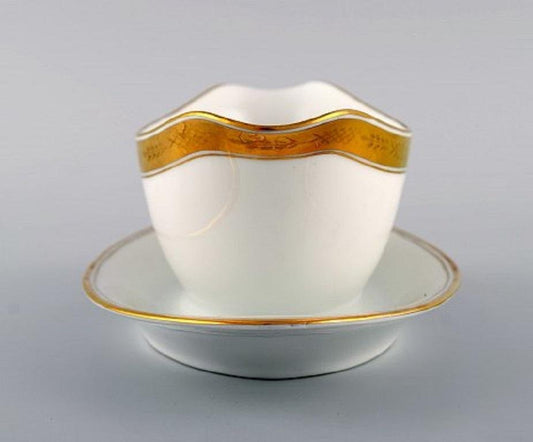 White Porcelain Dagmar Sauce Boat with Gold Edge from Royal Copenhagen, 1960s