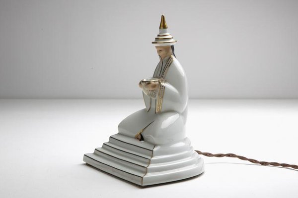 White Porcelain Sculpture with Gold Decorations, 1930s-DZU-1740817