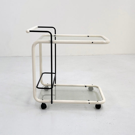 White Postmodern Serving Trolley with Quaderna Pattern, 1980s