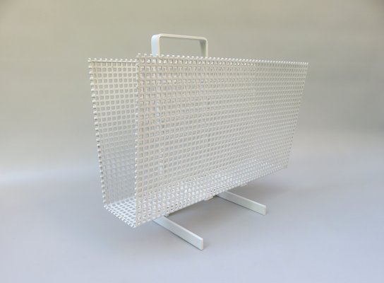 White Powder-Coated Metal Magazine Rack, 1970s-EY-952647