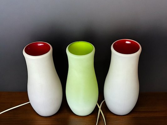 White Red and Green Glass Leaning Table Lamps Mylonit by Ikea, 1999, Set of 3-SCS-2040559