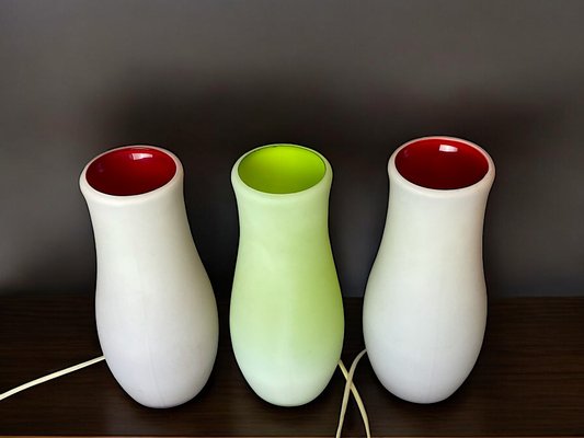 White Red and Green Glass Leaning Table Lamps Mylonit by Ikea, 1999, Set of 3-SCS-2040559