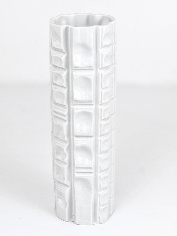 White Relief Op Art Porcelain Vase attributed to Rosenthal, Germany, 1960s