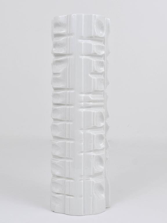 White Relief Op Art Porcelain Vase attributed to Rosenthal, Germany, 1960s