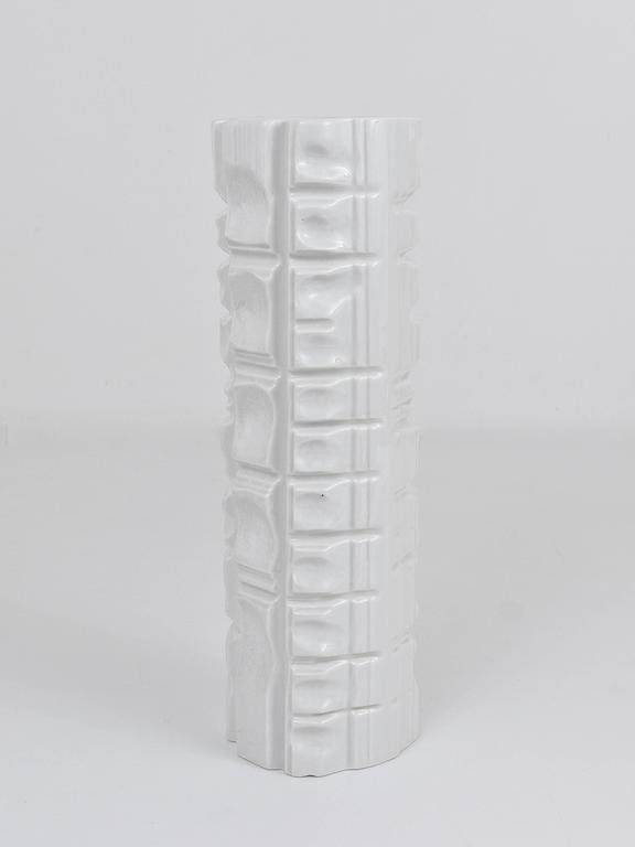 White Relief Op Art Porcelain Vase attributed to Rosenthal, Germany, 1960s