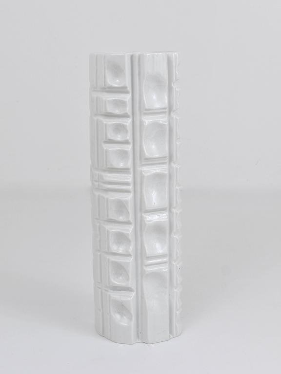 White Relief Op Art Porcelain Vase attributed to Rosenthal, Germany, 1960s