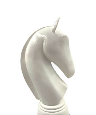 White Resin Chess Horse Sculpture, Italy, 1970s-TXN-1787393