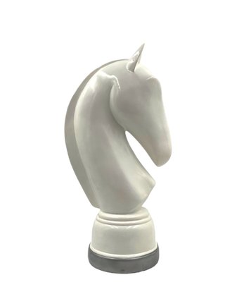 White Resin Chess Horse Sculpture, Italy, 1970s-TXN-1787393