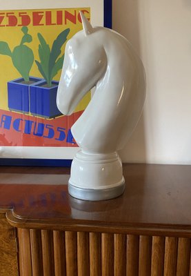 White Resin Chess Horse Sculpture, Italy, 1970s-TXN-1787393