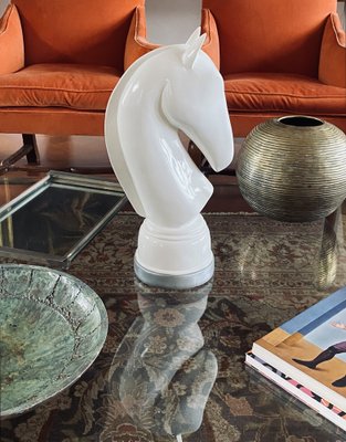 White Resin Chess Horse Sculpture, Italy, 1970s-TXN-1787393