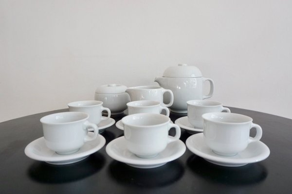 White Round Alföldi Szaturnusz Coffee Set by Horváth László & Ambrus Éva for Alföldi Porcelángyár, 1970s, Set of 17-HYJ-683413