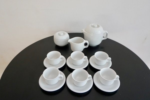 White Round Alföldi Szaturnusz Coffee Set by Horváth László & Ambrus Éva for Alföldi Porcelángyár, 1970s, Set of 17-HYJ-683413