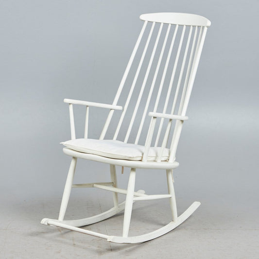 White Scandinavian Rocking Chair, 1960s