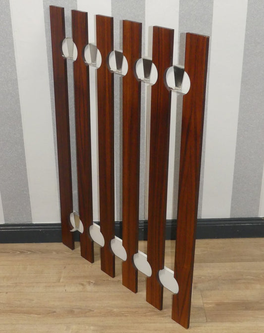 White & Silver Teak Wall Coat Rack, 1960s