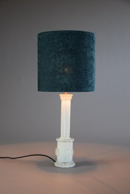 White Smoked Glass Table Lamp with Aquamarine Shade-IEI-1107088