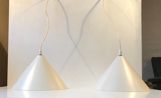 White Steel Danish Pendant Lamps from Lyfa, 1980s, Set of 2-LCR-556901