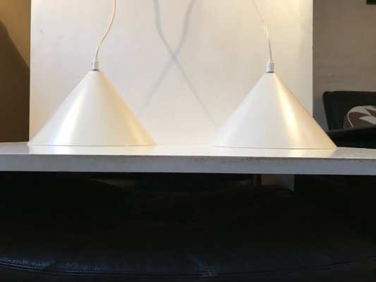 White Steel Danish Pendant Lamps from Lyfa, 1980s, Set of 2-LCR-556901