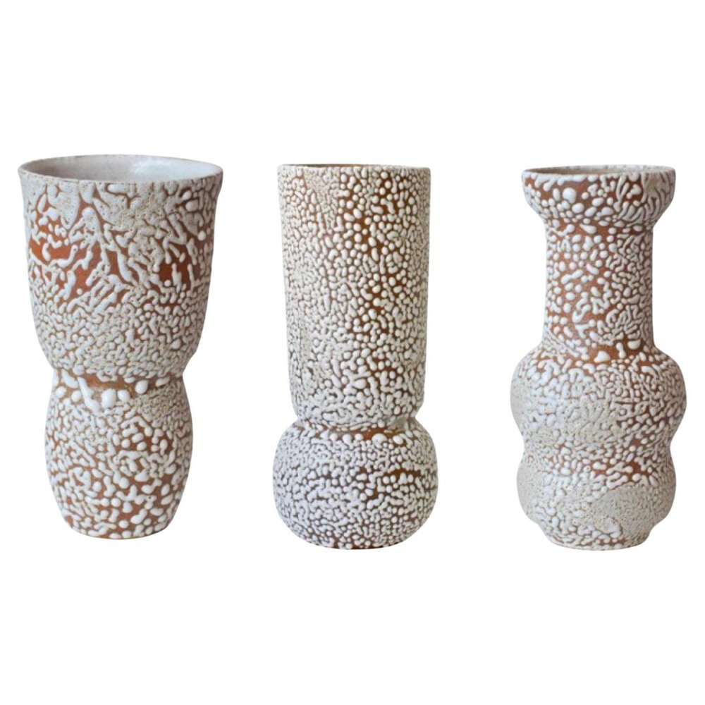 White Stoneware Vases by Moïo Studio, Set of 3