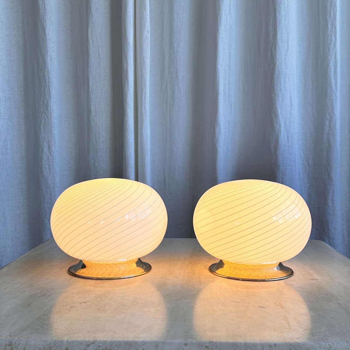 White Swirl Murano Glass Table Lamp with Brass Bases, 1970s