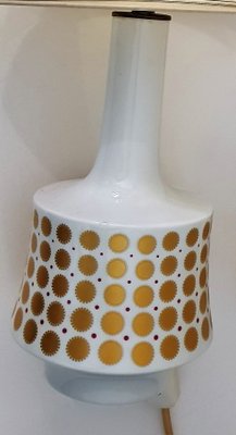 White Table Lamp with Porcelain Foot and Gold Ornamental, 1960s-QDP-1412022