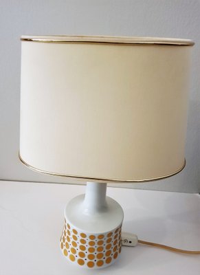 White Table Lamp with Porcelain Foot and Gold Ornamental, 1960s-QDP-1412022