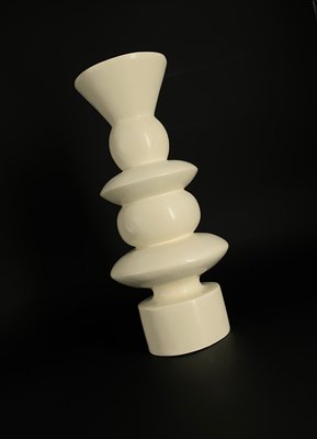 White Totem or Candle Holder in Lacquered Wood, 1980s-TXN-960823