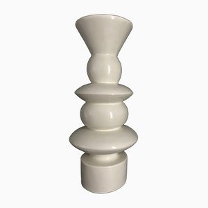 White Totem or Candle Holder in Lacquered Wood, 1980s-TXN-960823