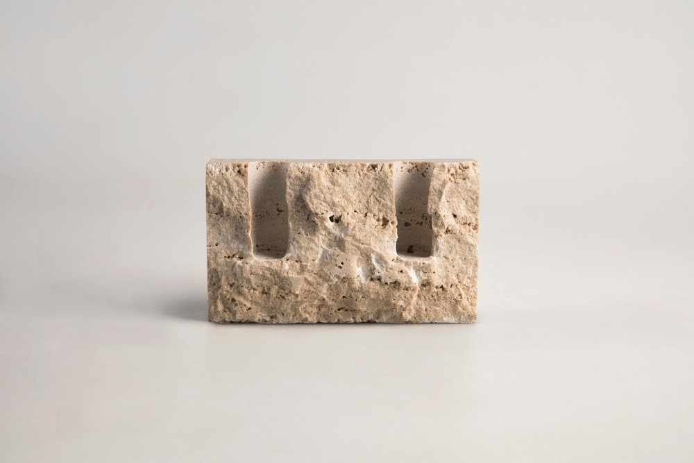 White Travertine Sculpted Candleholder by Sanna Völker