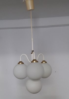 White Vintage Ceiling Lamp with Four White Glass Balls, 1970s-HOI-911118