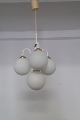 White Vintage Ceiling Lamp with Four White Glass Balls, 1970s-HOI-911118