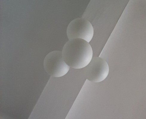 White Vintage Ceiling Lamp with Four White Glass Balls, 1970s-HOI-911118