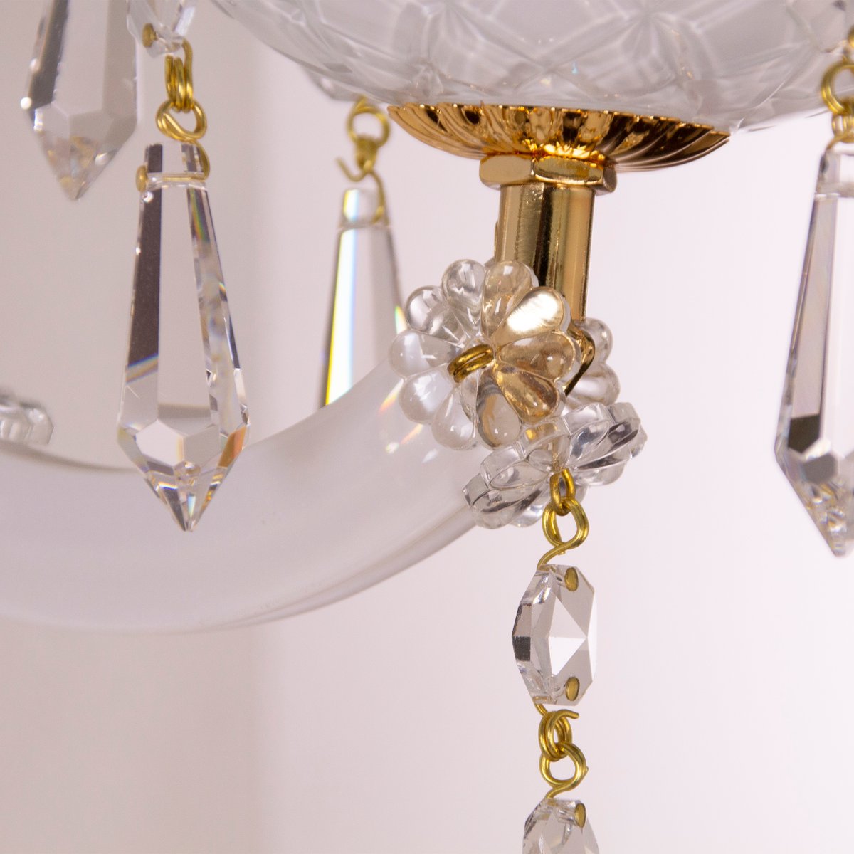 White Wall Lights with White Crystal and Pending Octagons, 1960s, Set of 2