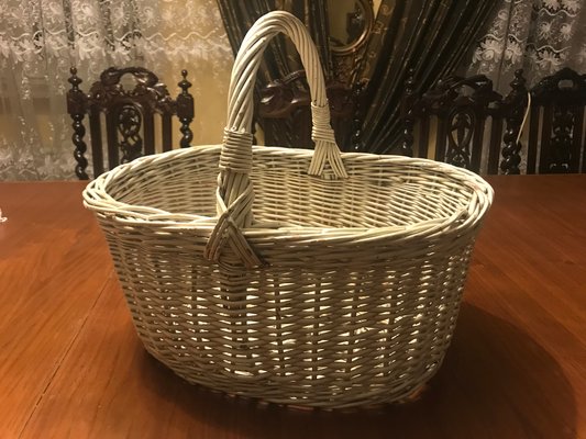 White Wicker Basket, 1970s-WQQ-1166490