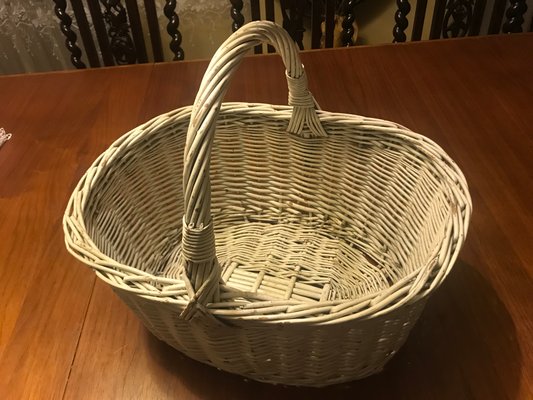 White Wicker Basket, 1970s-WQQ-1166490