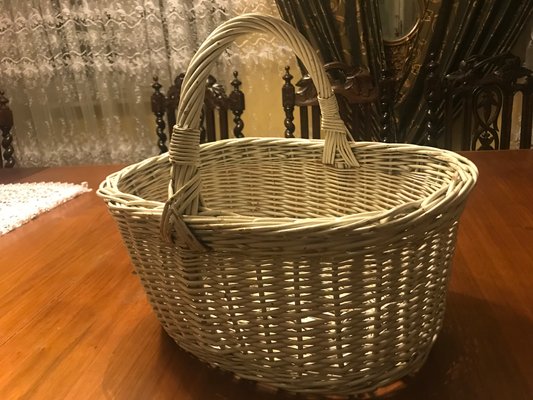 White Wicker Basket, 1970s-WQQ-1166490