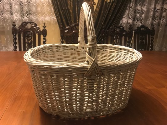 White Wicker Basket, 1970s-WQQ-1166490